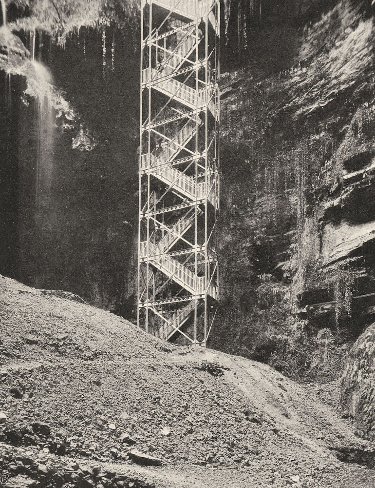 LOT. Padirac- Escalier 1904 old antique vintage print picture